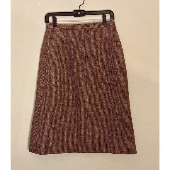 Harris Tweed Pencil Skirt Vintage Brown Blue Fabulous Classic Elegance Sz 12 M - Picture 5 of 9